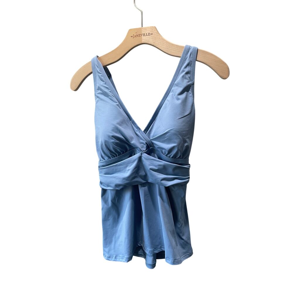 Lands End Women’s Tankini Swim Top Swim Suit Light Blue S 6-8 DD